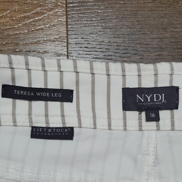 NYDJ Teresa White Striped Tan Ankle Cropped Wide leg Jeans Design - Picture 2 of 12